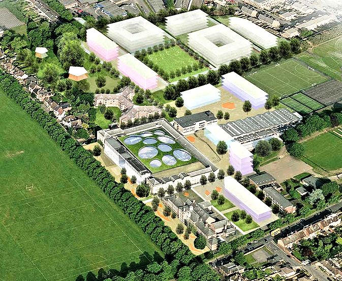 Artist's impression of possible changes to Avenue, superimposed onto an aerial photo of the site